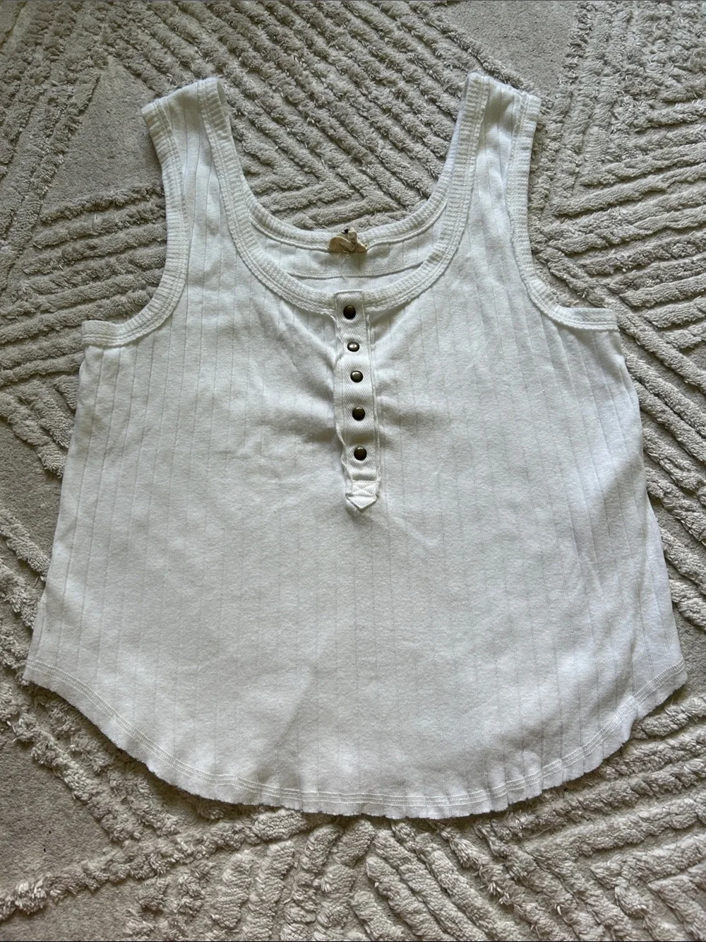 Free people Classic White Ribbed Tank Top with Button Placket